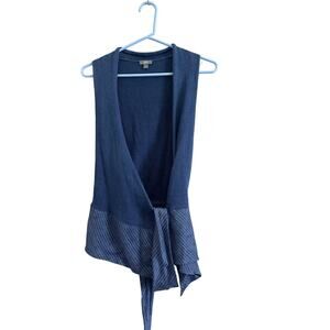 J Jill Blue Knit Miranda Wrap Heather Sleeveless Cardigan Size Small
